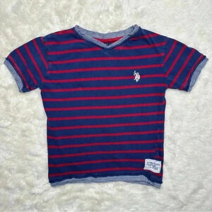 U.S. Polo Association T-Shirt Stripes V-Neck Blue &  Red Size 4T